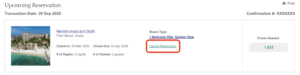 Upcoming Reservation - Cancel Reservation button
