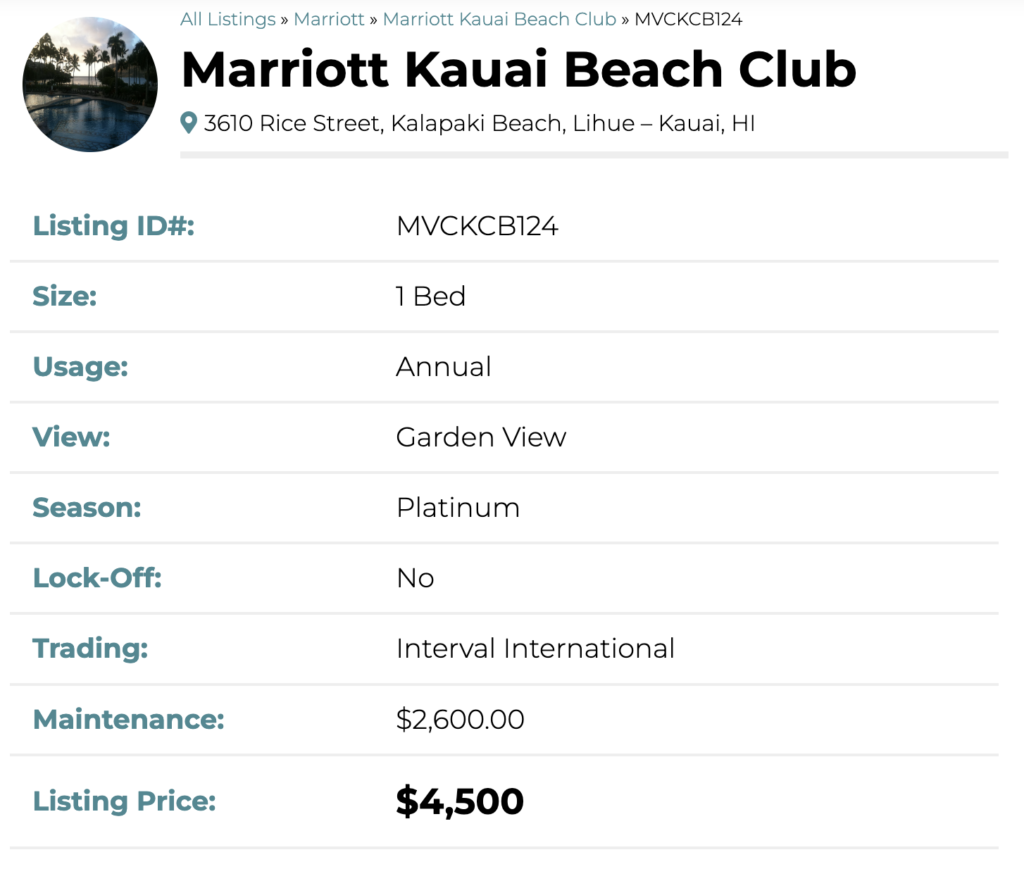 Marriott Kauai Beach Club 1 bedroom platinum