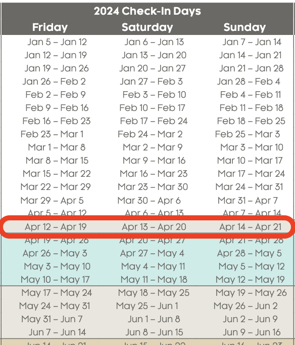 Marriott's Summit Watch 2024 resort calendar