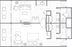 Kauai Beach Club Typical One-Bedroom two bathroom Floor Plan