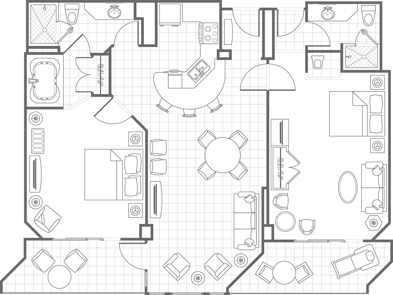 Aruba Ocean Club Two-Bedroom Villa Floor Plan