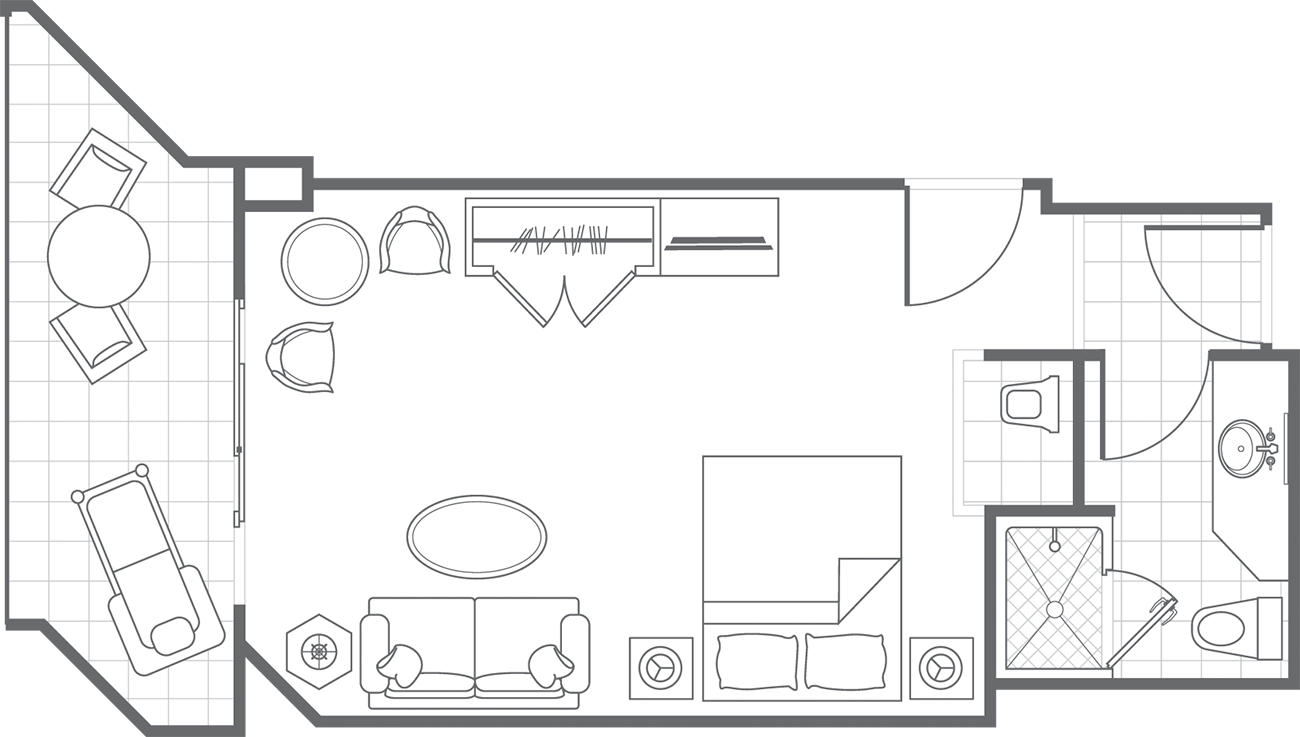 Harborside Atlantis Guestroom floor plan