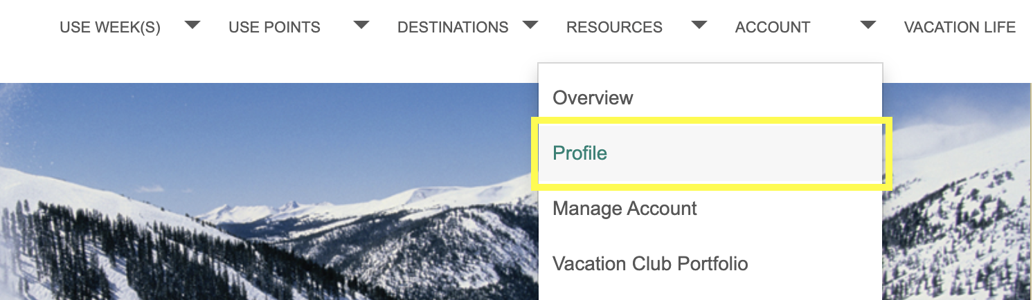 Profile menu item - Marriott owner website