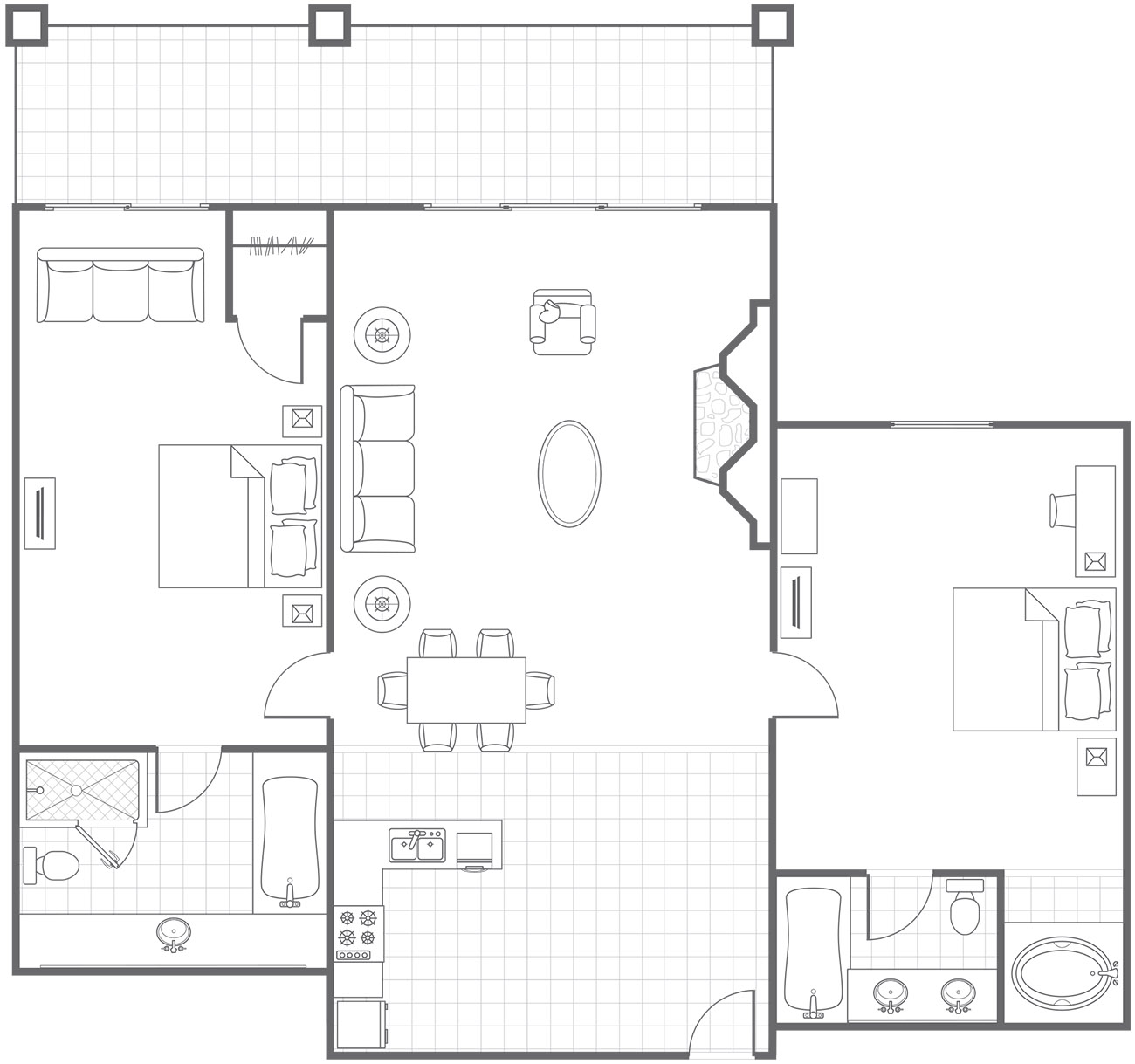 Two-Bedroom Villa Manor Club Floor Plan