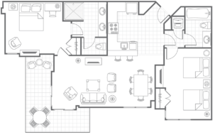 Oceana Palms Two-Bedroom Ocean Front Floor Plan