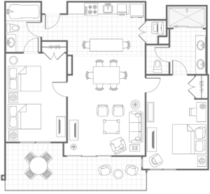 Oceana Palms Two-Bedroom Ocean View Floor Plan