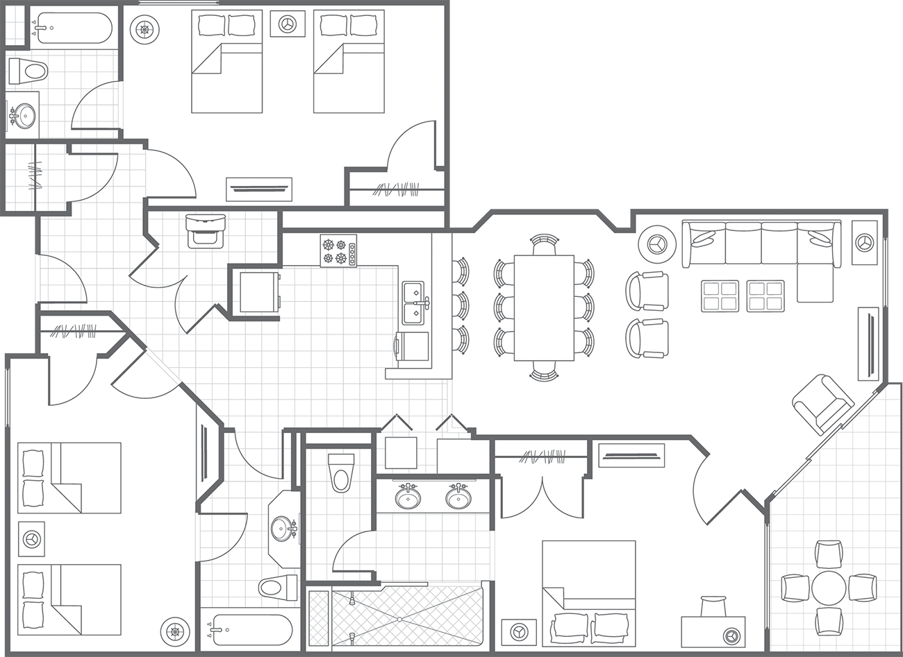 SurfWatch Three-Bedroom Villa Floor Plan