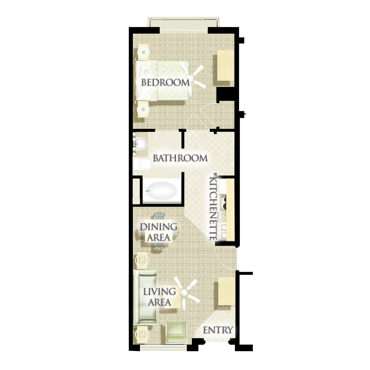 HARBORSIDE_1B_1BDRM_505sqft floor plan