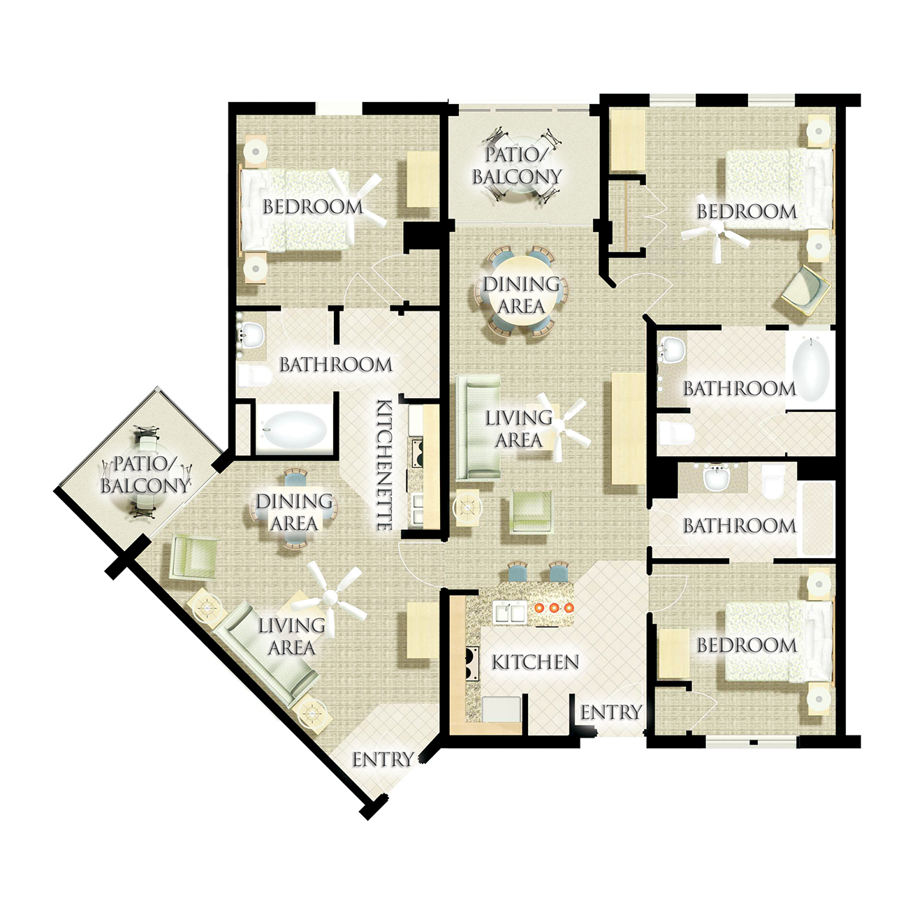 Harborside Three-Bedroom Lockoff Villa Floor Plan