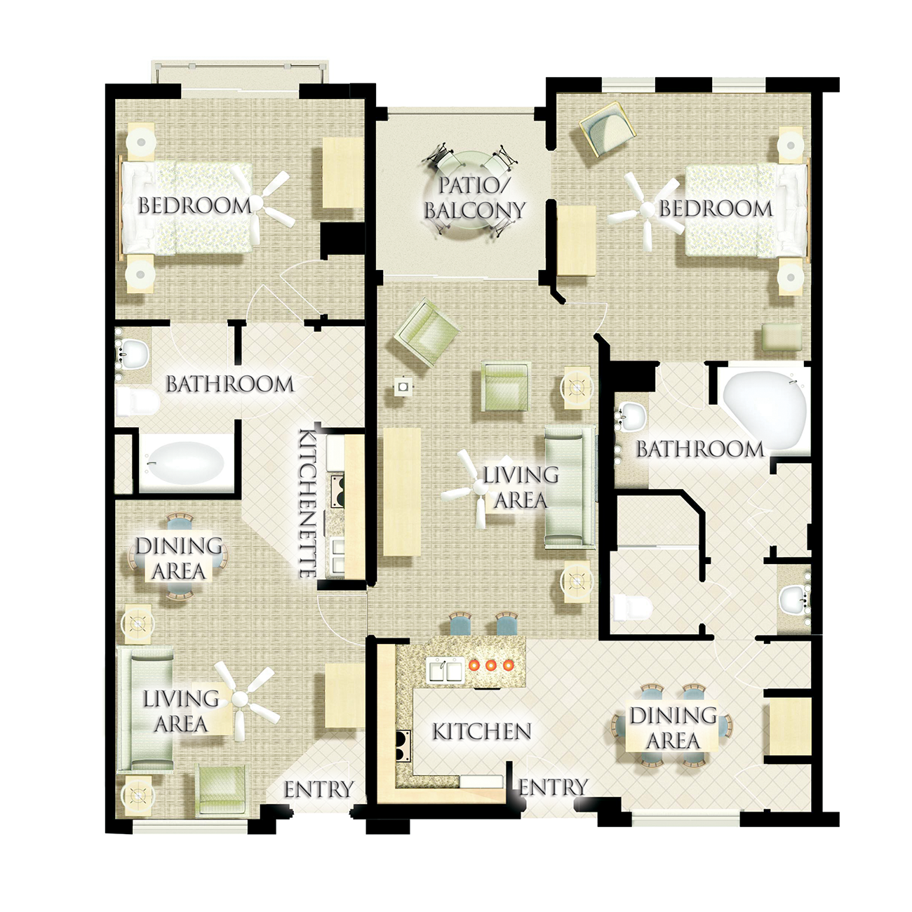 Harborside Two-Bedroom Lockoff Villa floor plan